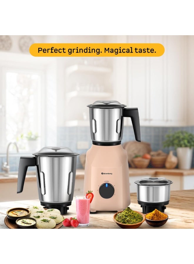 Atomberg Xiana 750 Watt Mixer Grinder | 3 Multipurpose Stainless Steel Jars | Coarse Mode for Silbatta-like Textures | Powerful Intelligent Motor | Easy Fault LED Indication | Peach Blossom - Image 4